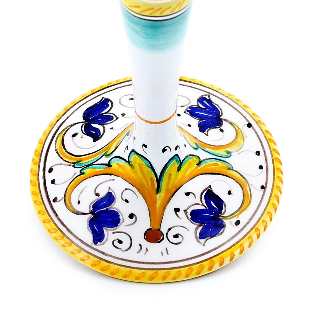 DERUTA STEMWARE: Burgundy Balloon Glass on Hand Painted Ceramic Base PERUGINO Design - Image 2
