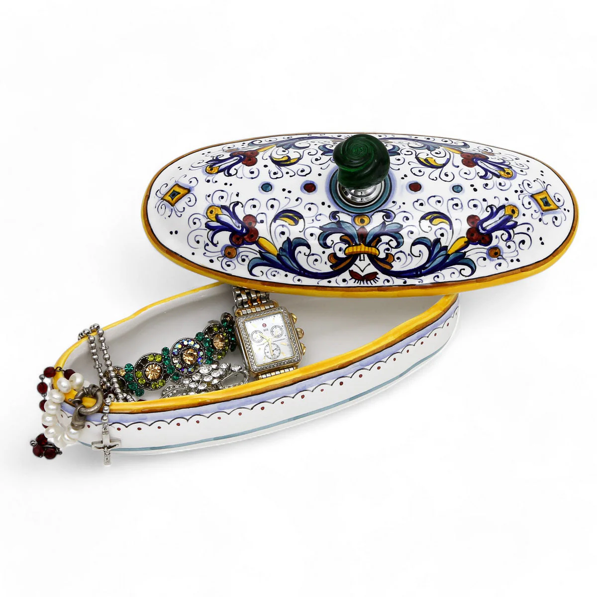 JEWERLY BOX: Authentic Deruta Keepsake Oval Box with Murano Knob - RICCO DERUTA design - Image 2