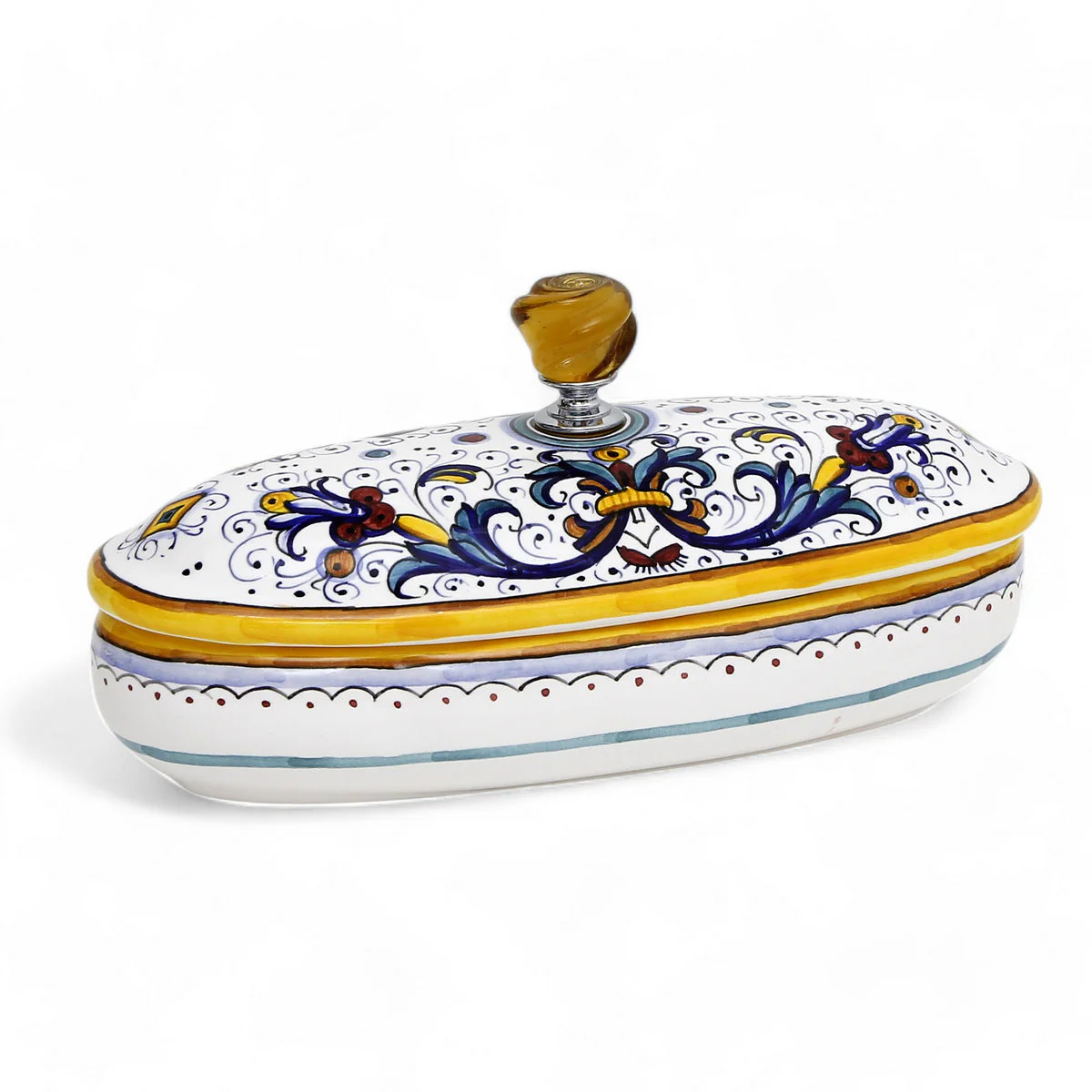 JEWERLY BOX: Authentic Deruta Keepsake Oval Box with Murano Knob - RICCO DERUTA design - Image 3