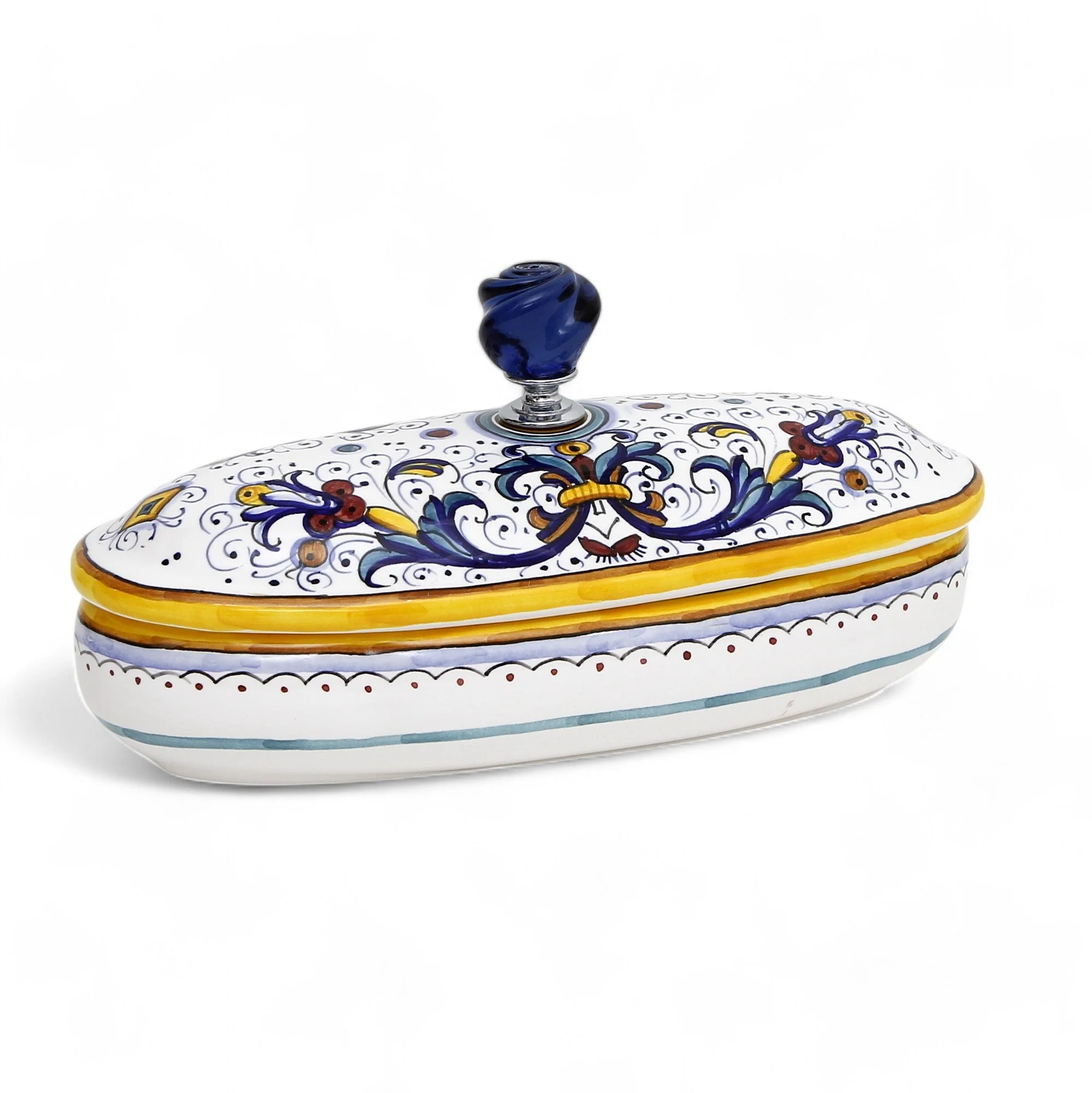 JEWERLY BOX: Authentic Deruta Keepsake Oval Box with Murano Knob - RICCO DERUTA design - Image 4