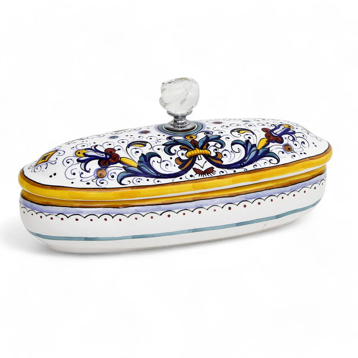 JEWERLY BOX: Authentic Deruta Keepsake Oval Box with Murano Knob - RICCO DERUTA design - Image 5