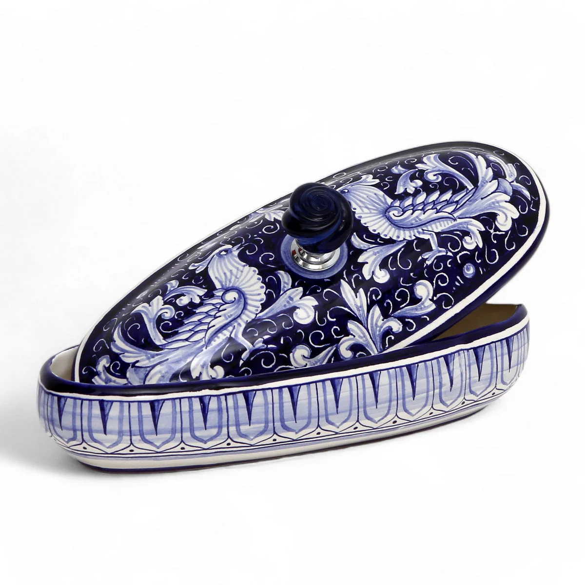 JEWERLY BOX: Authentic Deruta Keepsake Oval Box with Murano Knob - DERUTA FONDO BLU design - Image 3