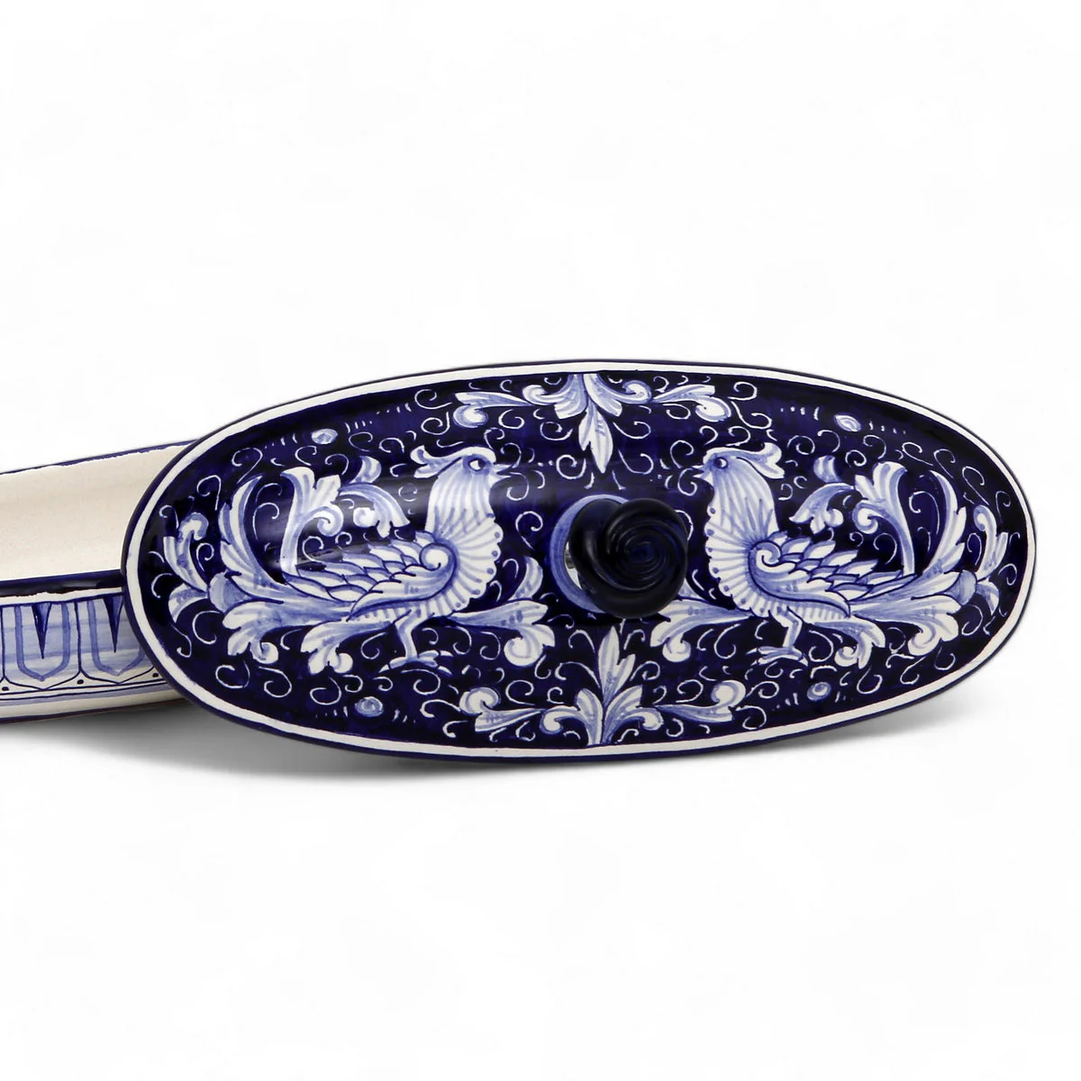 JEWERLY BOX: Authentic Deruta Keepsake Oval Box with Murano Knob - DERUTA FONDO BLU design - Image 4