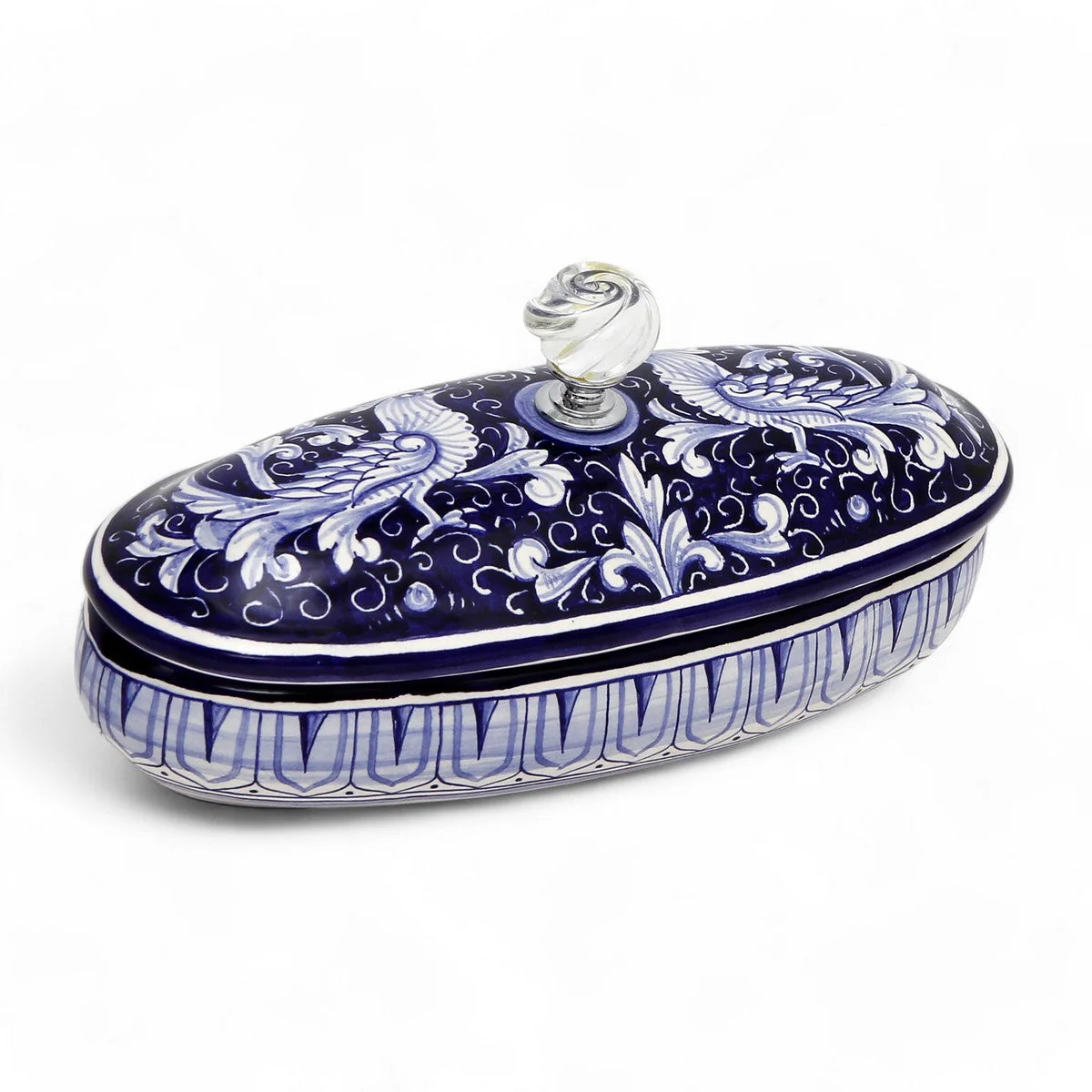 JEWERLY BOX: Authentic Deruta Keepsake Oval Box with Murano Knob - DERUTA FONDO BLU design - Image 6