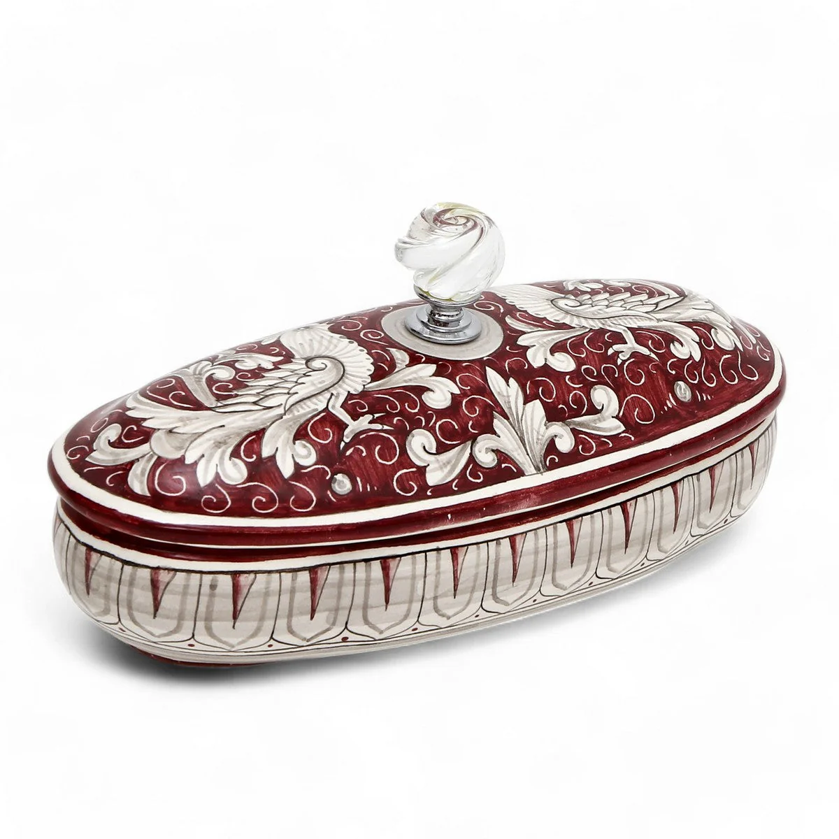 JEWERLY BOX: Authentic Deruta Keepsake Oval Box with Murano Knob - DERUTA FONDO ROSSO design - Image 7