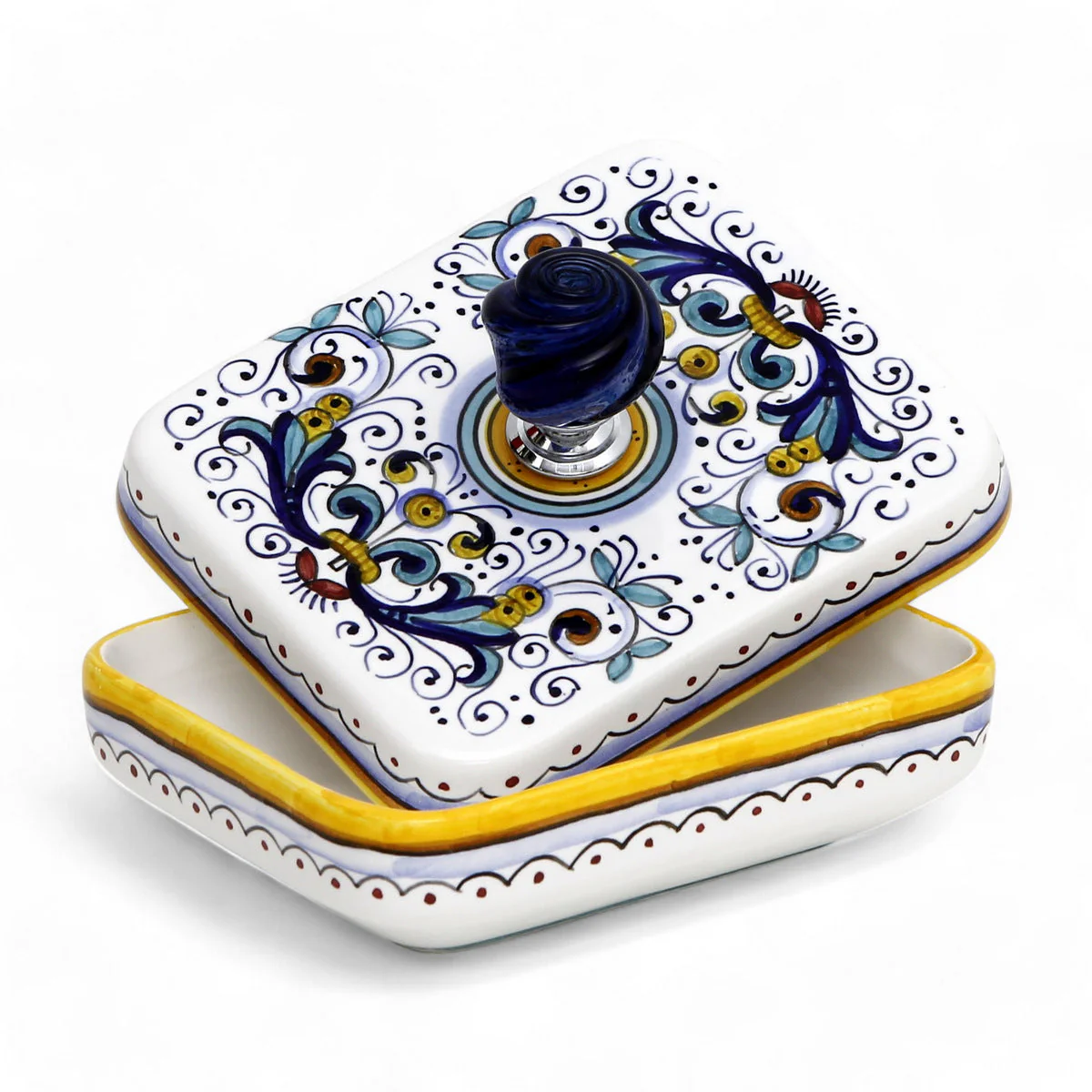 JEWERLY BOX: Authentic Deruta Keepsake Rectangular Box with Murano Knob - RICCO DERUTA design - Image 3