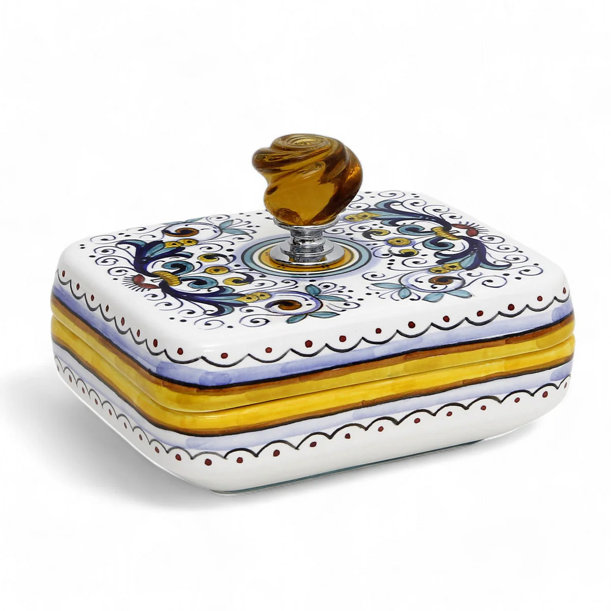 JEWERLY BOX: Authentic Deruta Keepsake Rectangular Box with Murano Knob - RICCO DERUTA design - Image 4