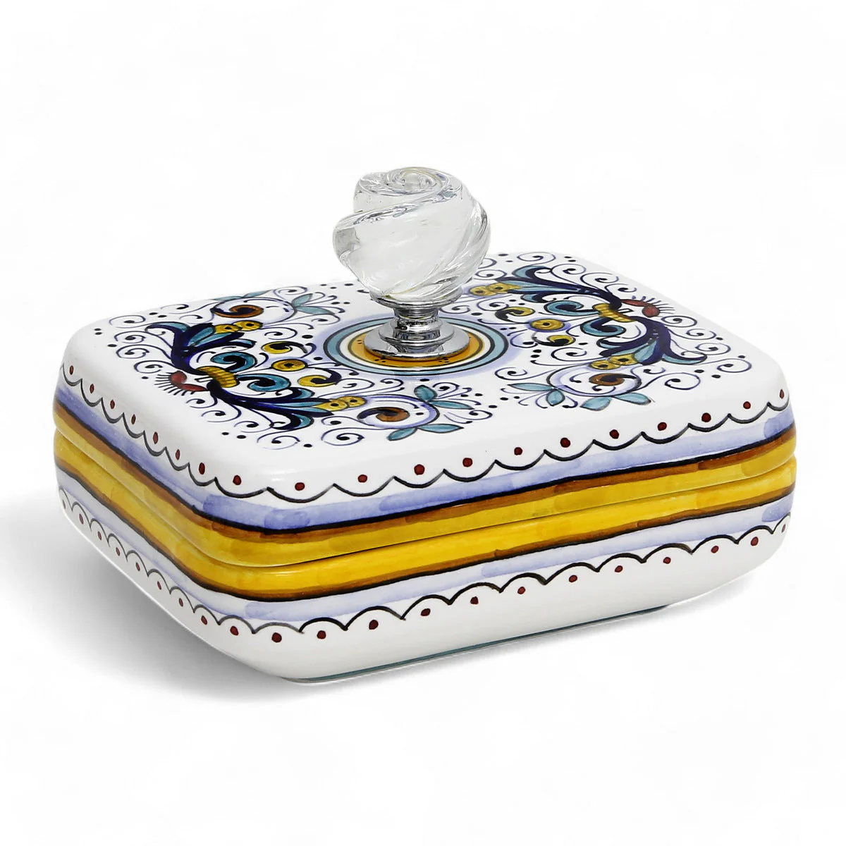 JEWERLY BOX: Authentic Deruta Keepsake Rectangular Box with Murano Knob - RICCO DERUTA design - Image 5