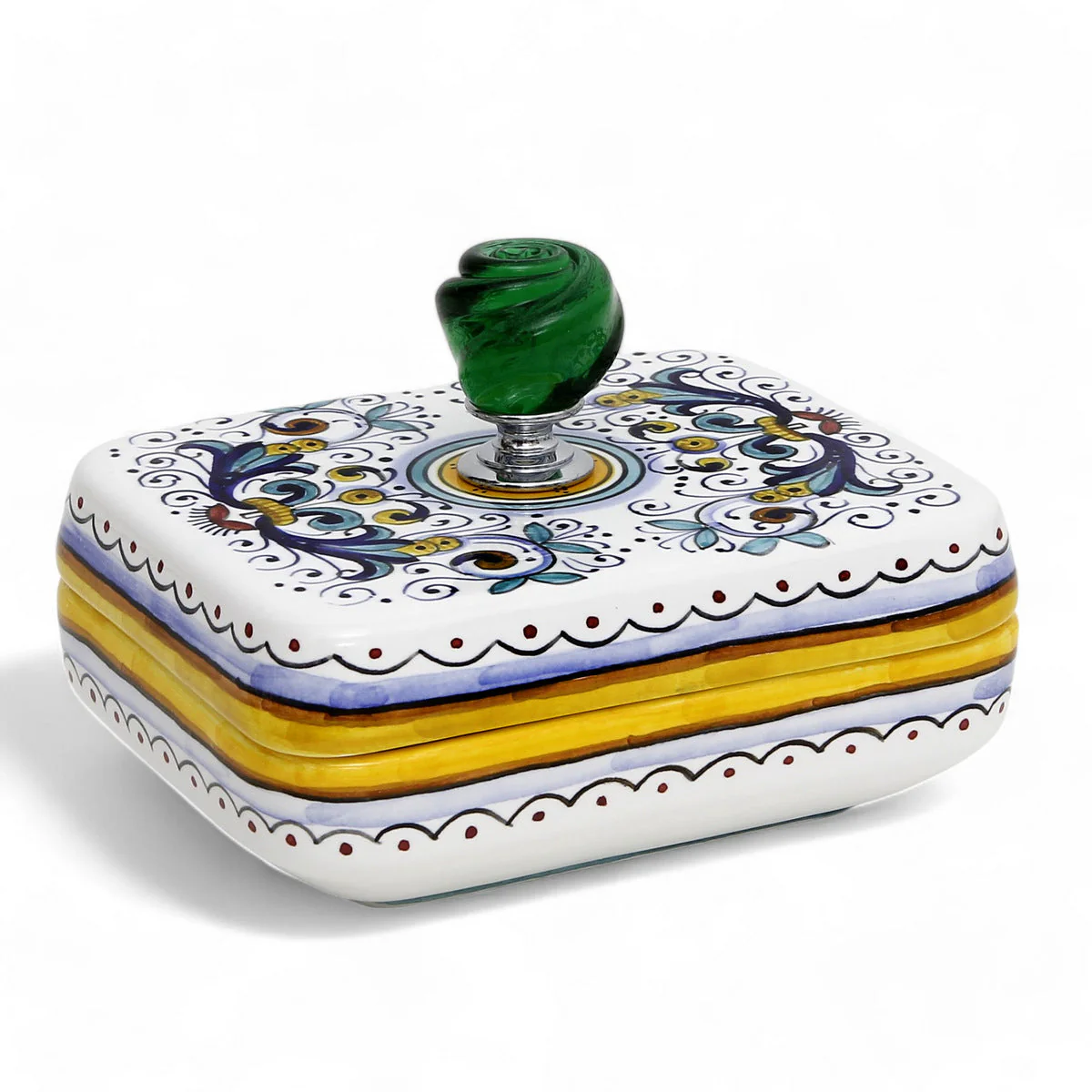 JEWERLY BOX: Authentic Deruta Keepsake Rectangular Box with Murano Knob - RICCO DERUTA design - Image 6