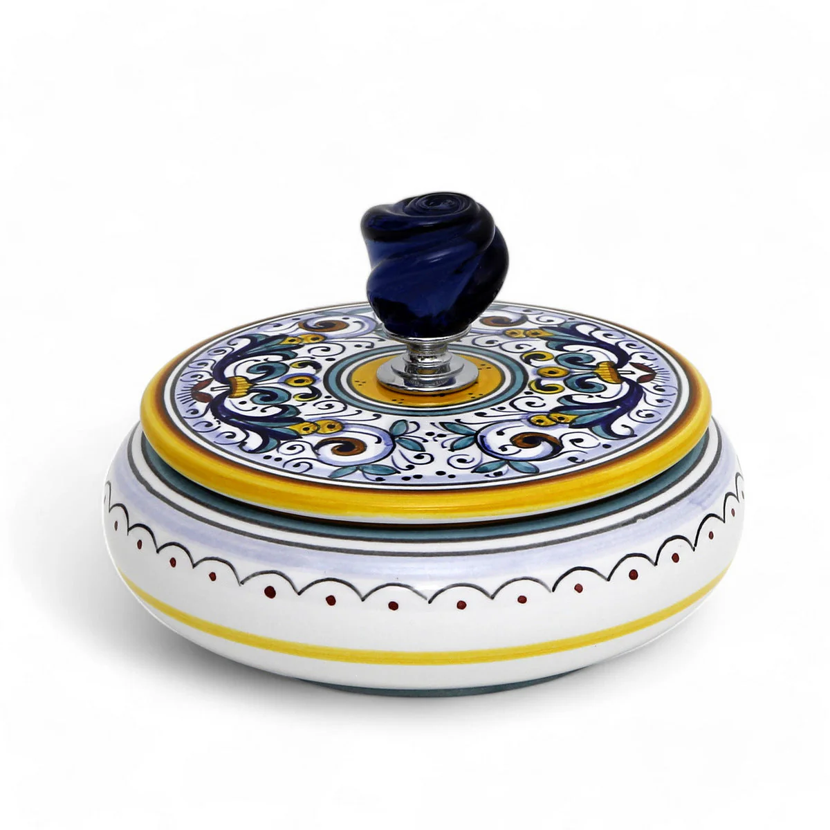 JEWERLY BOX: Authentic Deruta Keepsake Round Box with Murano Knob - RICCO DERUTA design - Image 3