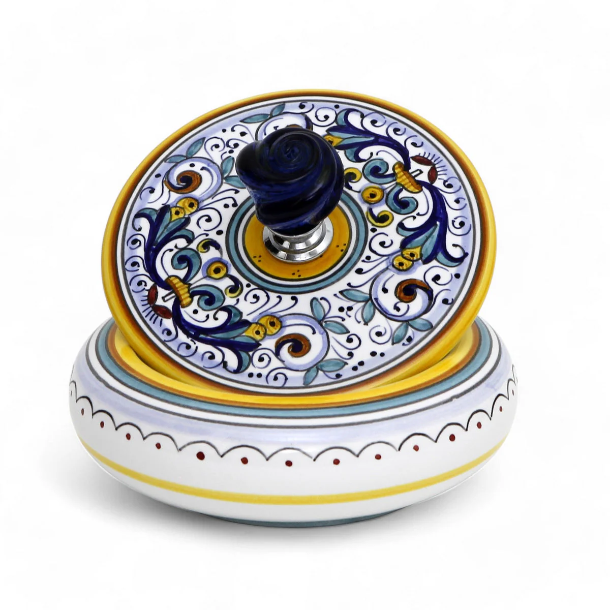 JEWERLY BOX: Authentic Deruta Keepsake Round Box with Murano Knob - RICCO DERUTA design - Image 4