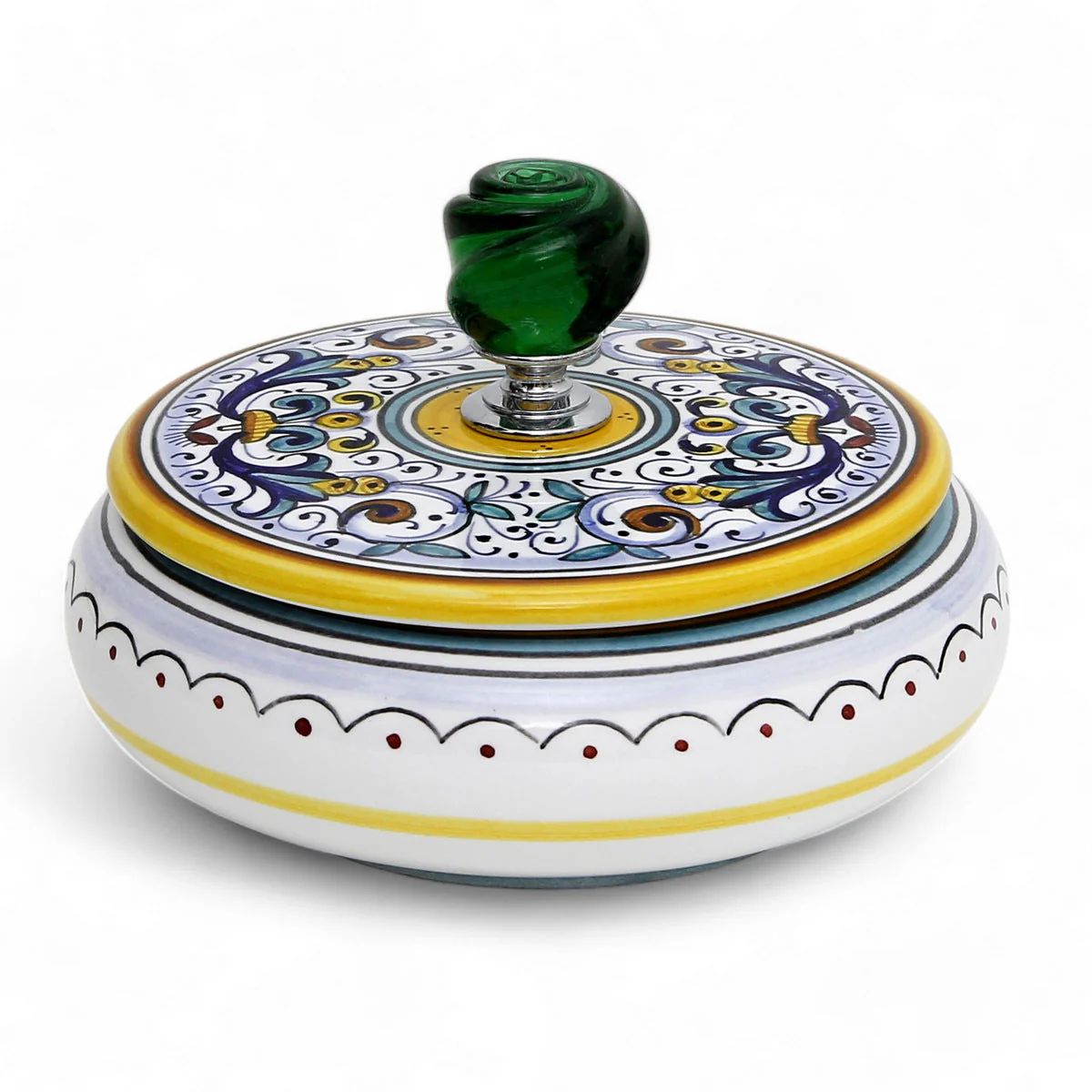 JEWERLY BOX: Authentic Deruta Keepsake Round Box with Murano Knob - RICCO DERUTA design - Image 5
