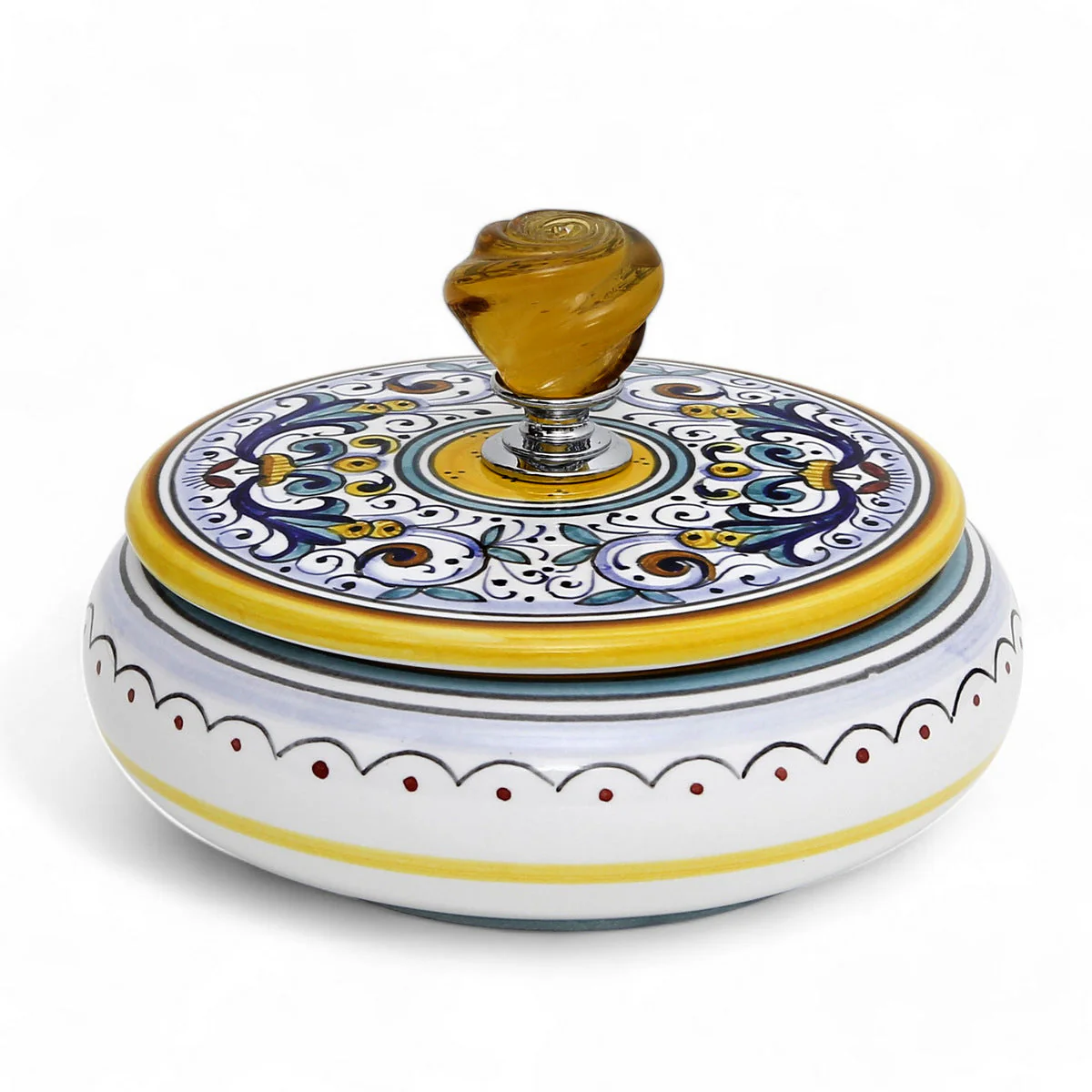 JEWERLY BOX: Authentic Deruta Keepsake Round Box with Murano Knob - RICCO DERUTA design - Image 6