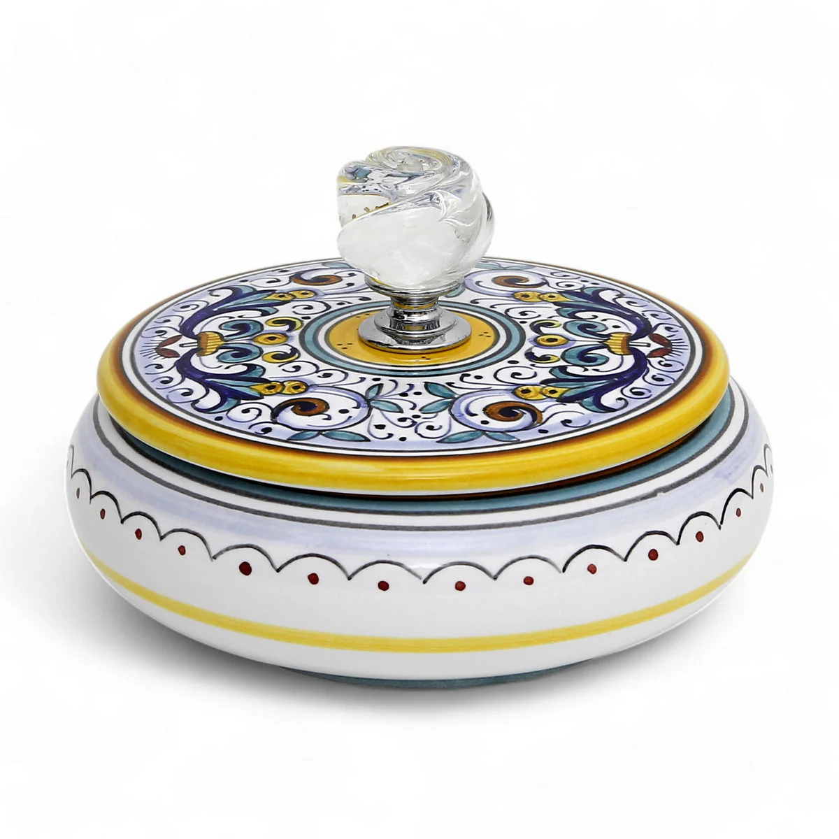 JEWERLY BOX: Authentic Deruta Keepsake Round Box with Murano Knob - RICCO DERUTA design - Image 7