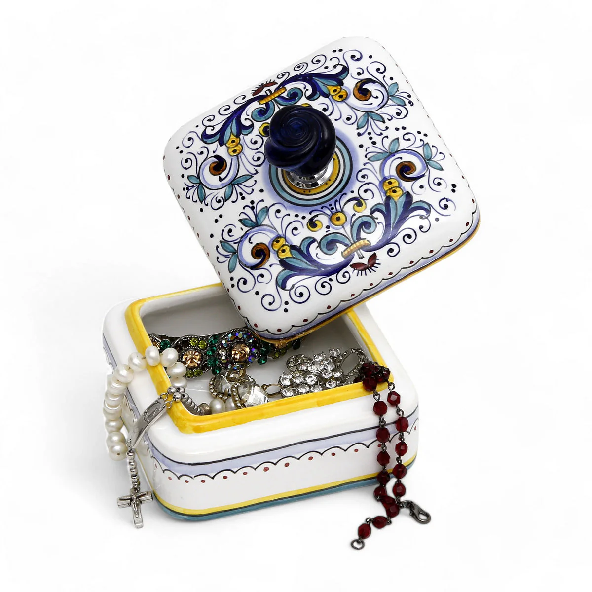 JEWERLY BOX: Authentic Deruta Keepsake Square Box with Murano Knob - RICCO DERUTA design - Image 2
