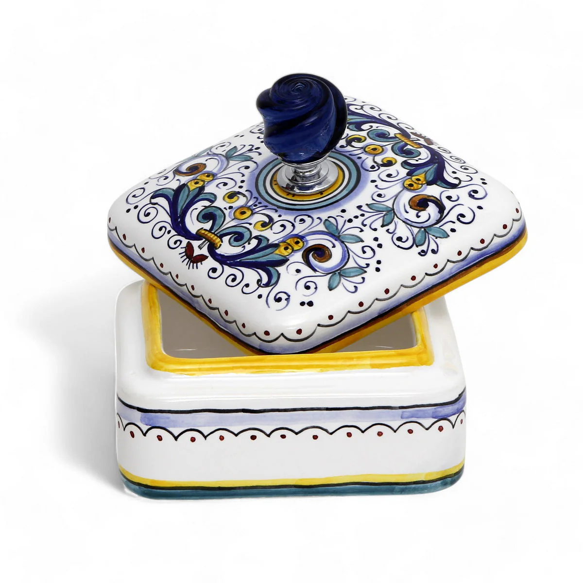 JEWERLY BOX: Authentic Deruta Keepsake Square Box with Murano Knob - RICCO DERUTA design - Image 3