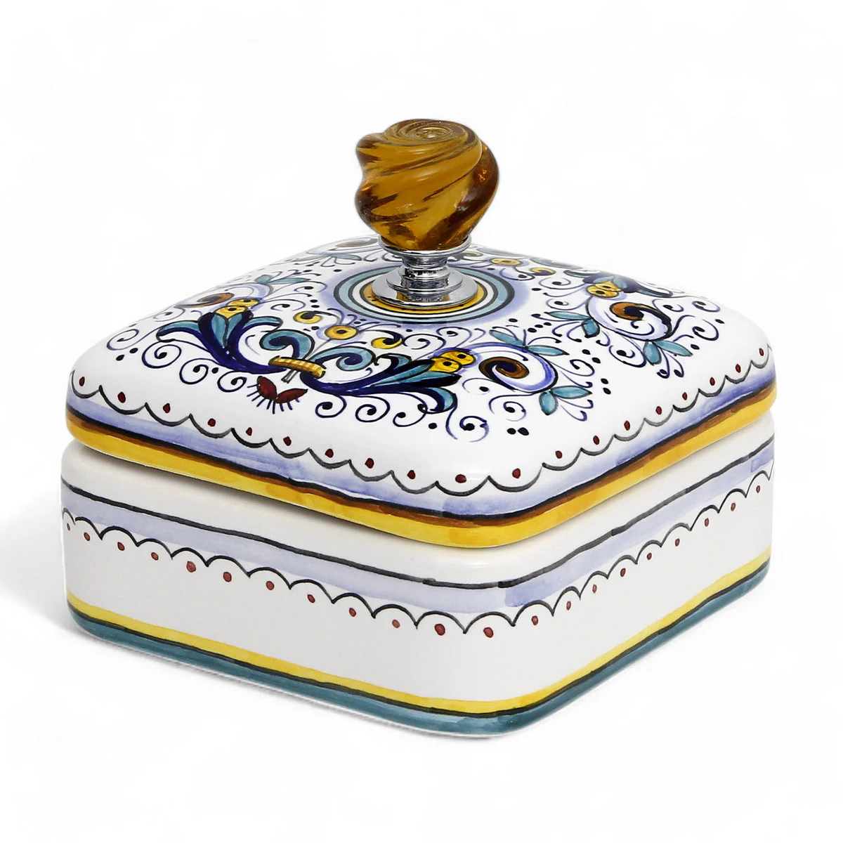 JEWERLY BOX: Authentic Deruta Keepsake Square Box with Murano Knob - RICCO DERUTA design - Image 4