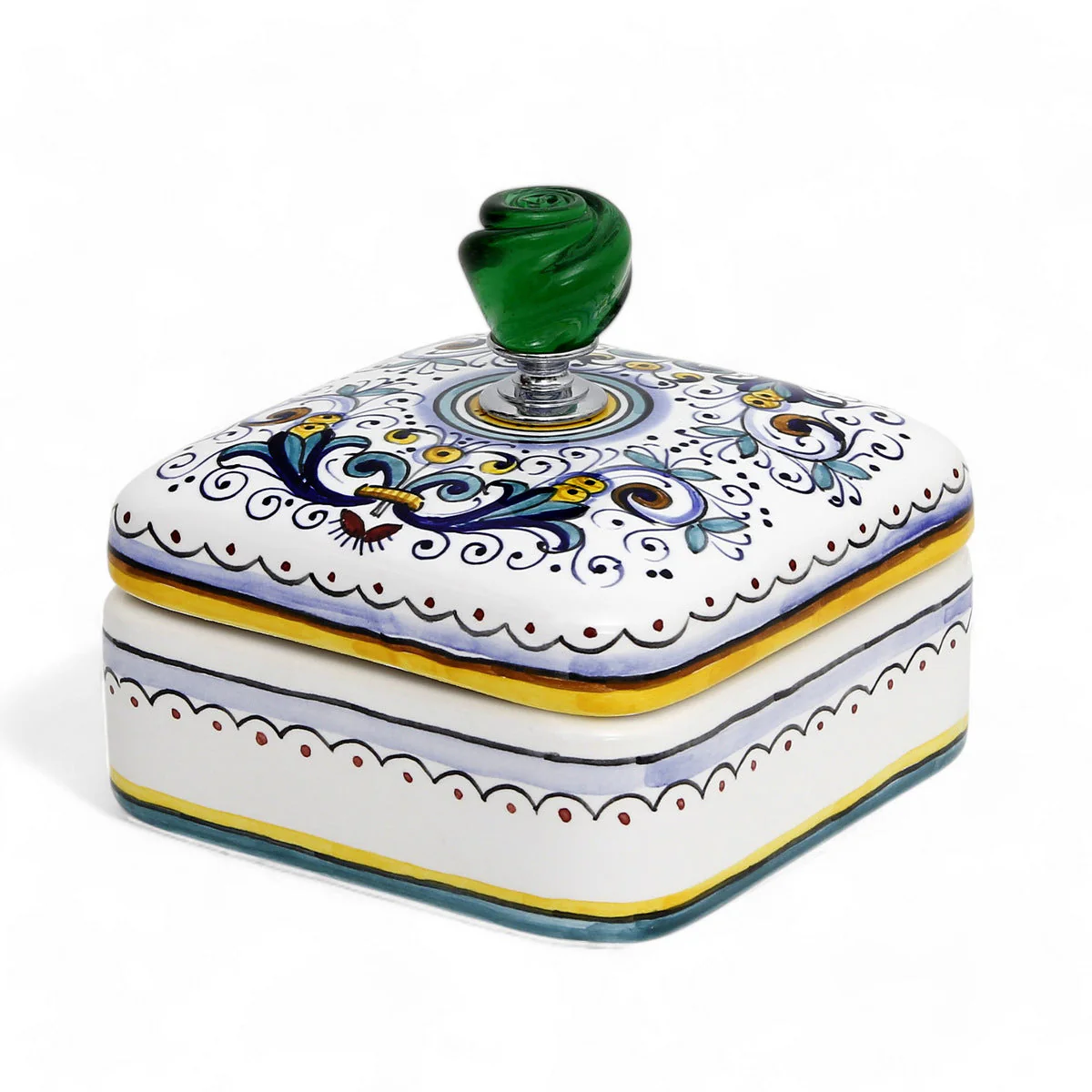 JEWERLY BOX: Authentic Deruta Keepsake Square Box with Murano Knob - RICCO DERUTA design - Image 5