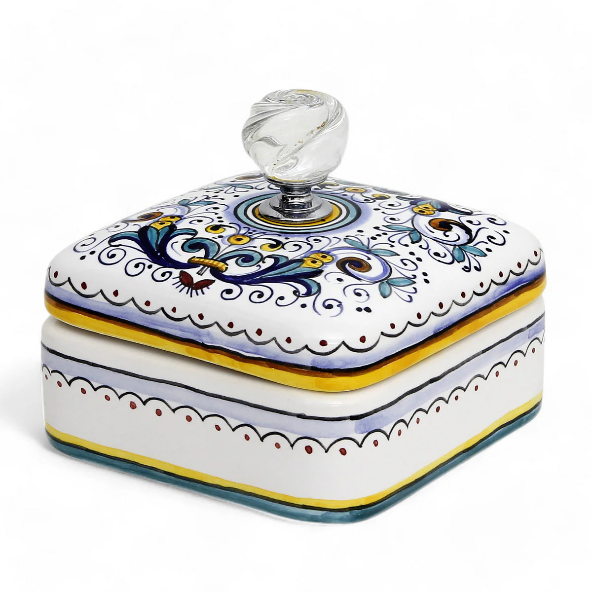 JEWERLY BOX: Authentic Deruta Keepsake Square Box with Murano Knob - RICCO DERUTA design - Image 6