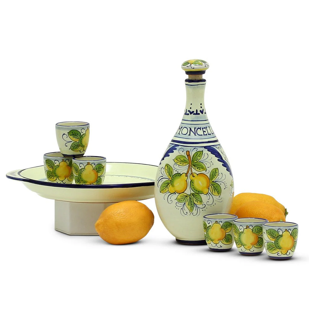 LIMONCELLO: Limoncello Set with Blue trimmings - Bottle with stopper and Tray and 6 Shot Glasses -  (Limoncello liquor not included) - Image 3