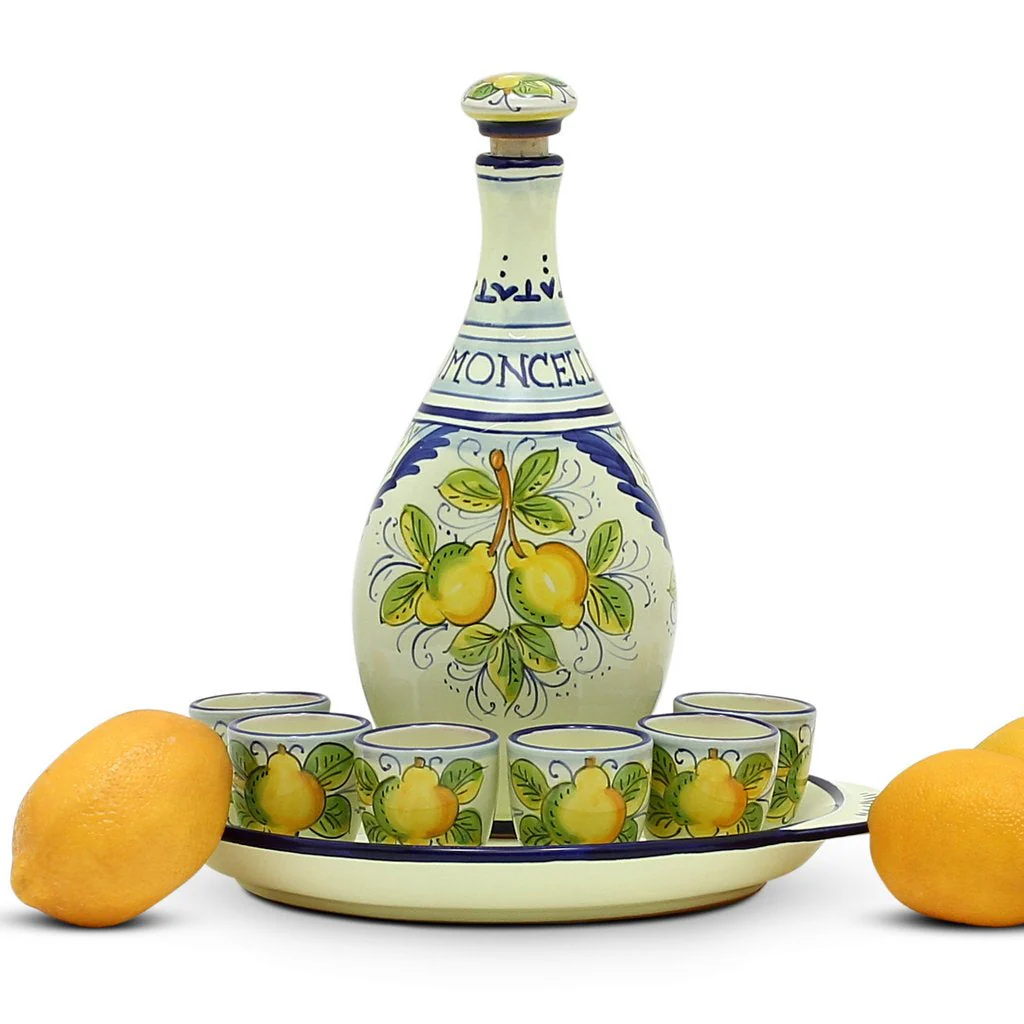 LIMONCELLO: Limoncello Set with Blue trimmings - Bottle with stopper and Tray and 6 Shot Glasses -  (Limoncello liquor not included) - Image 4