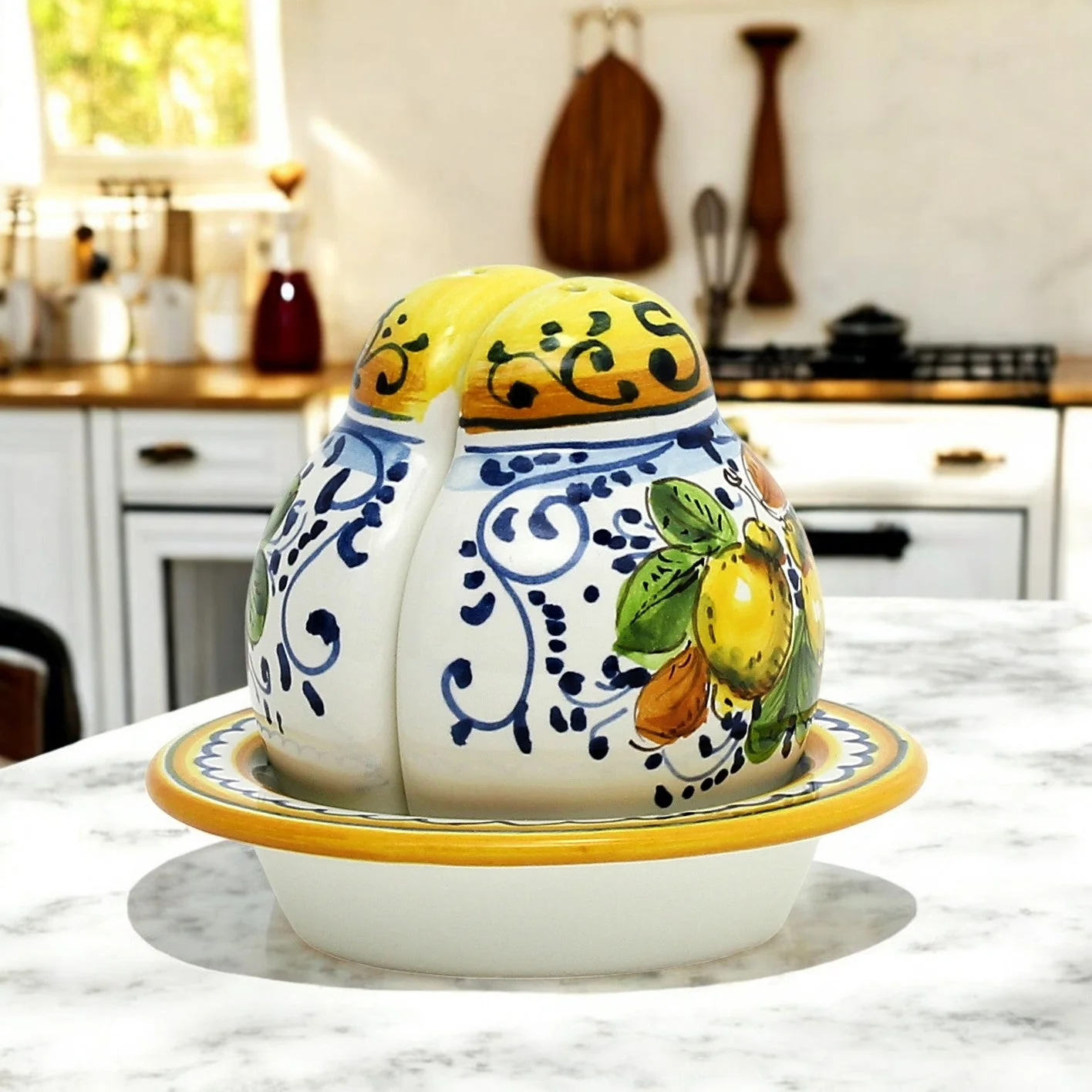 LIMONCINI: 'The Better Half' Salt and Pepper set with tray/saucer - Image 2