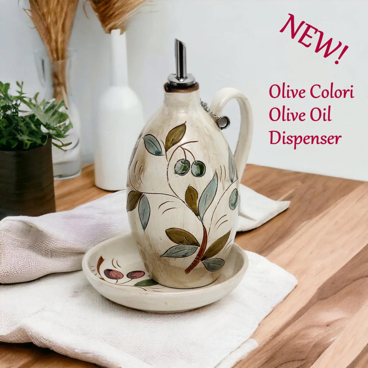 OLIVE COLORI: Olive Oil Bottle Dispenser + Saucer/Dipping Bowl - Image 4