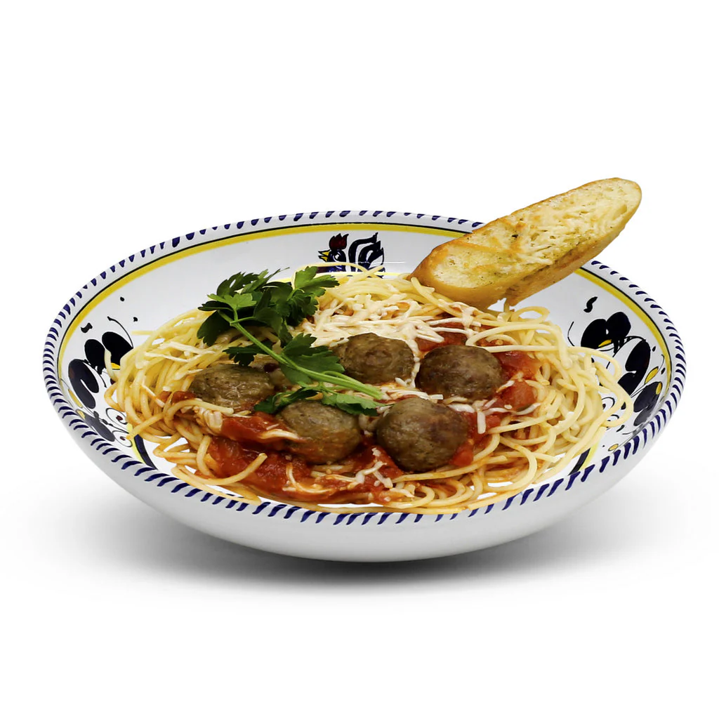 ORVIETO BLUE ROOSTER: Risotto/Pasta/Cioppino round shallow coupe bowl - Image 3