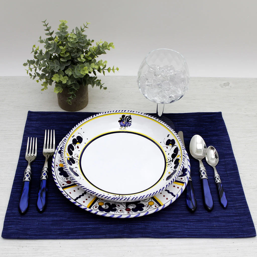 ORVIETO BLUE ROOSTER: Risotto/Pasta/Cioppino round shallow coupe bowl - Image 4