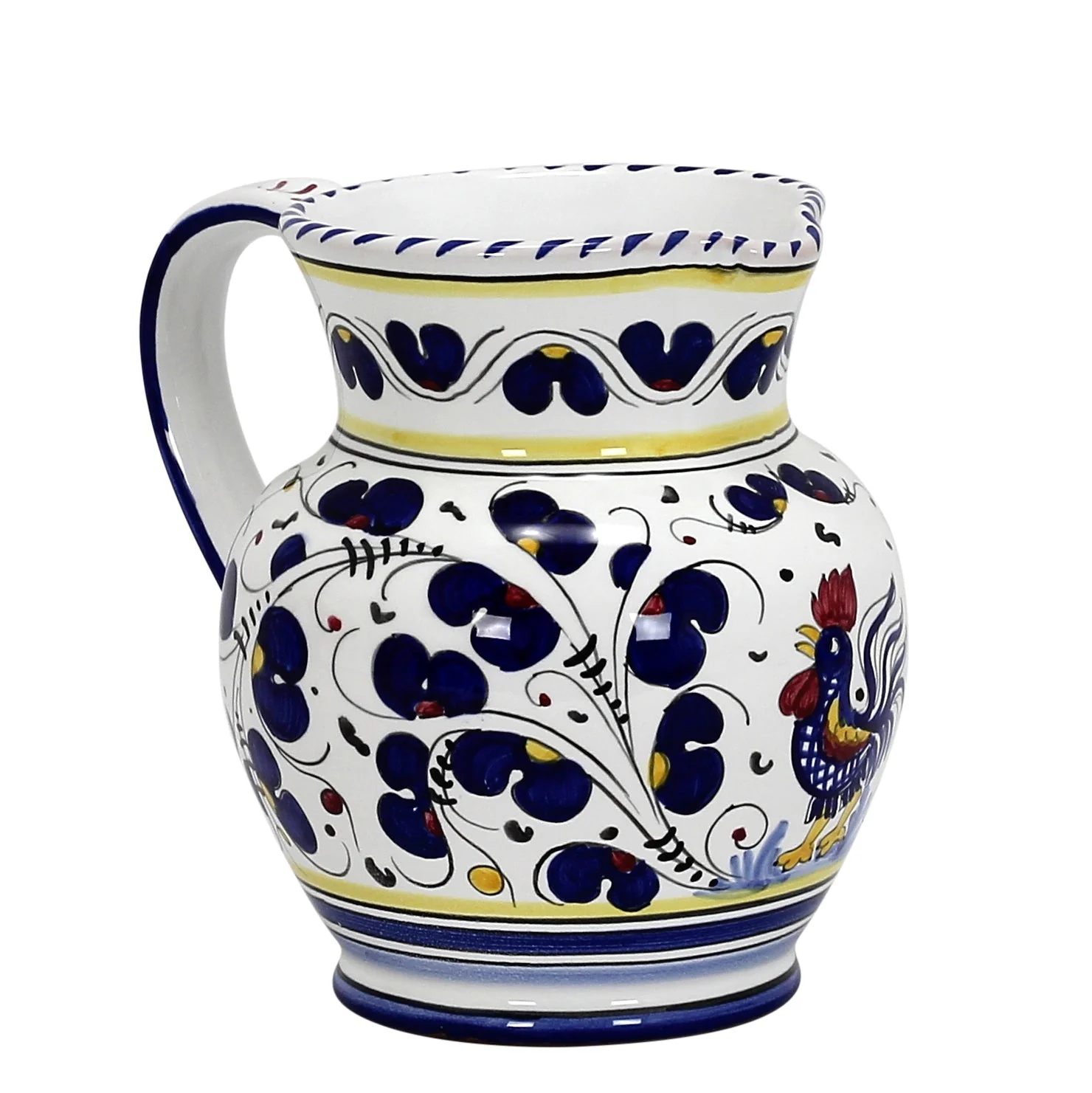 ORVIETO BLUE ROOSTER: Traditional Deruta Pitcher (1 Liter - 34 OZ. - 4 Cups) - Image 3