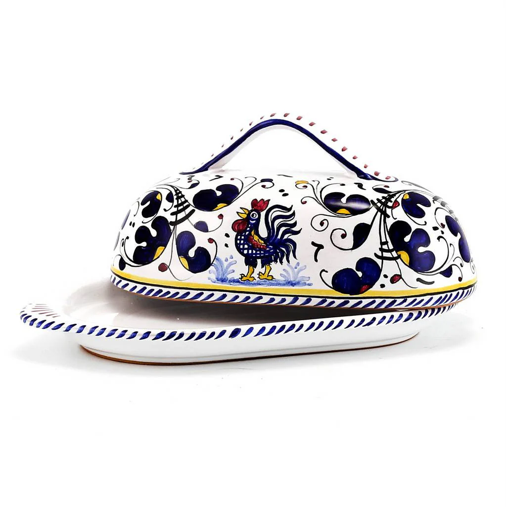 ORVIETO BLUE ROOSTER: Oval Butter Dish with Cover - Image 3