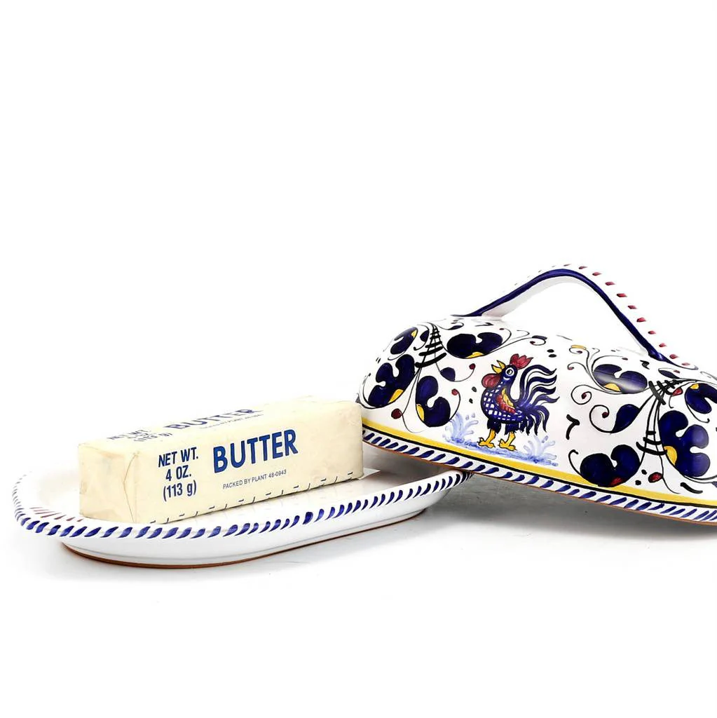ORVIETO BLUE ROOSTER: Oval Butter Dish with Cover - Image 4