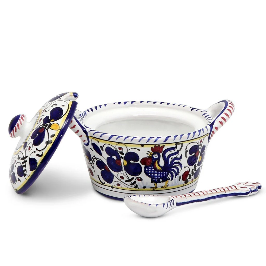 ORVIETO BLUE ROOSTER: Covered Parmesan Cheese Bowl with Spoon - Image 3