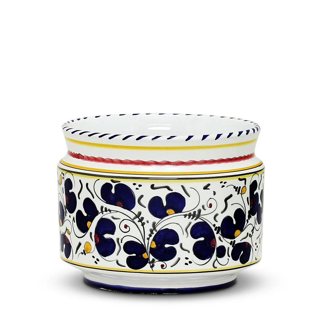 ORVIETO BLUE ROOSTER: Cylindrical Cover Pot - Cachepot Planter (Small) - Image 3