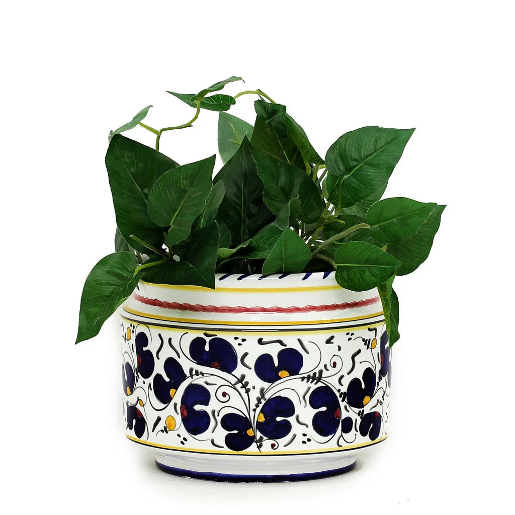 ORVIETO BLUE ROOSTER: Cylindrical Cover Pot - Cachepot Planter (Small) - Image 5