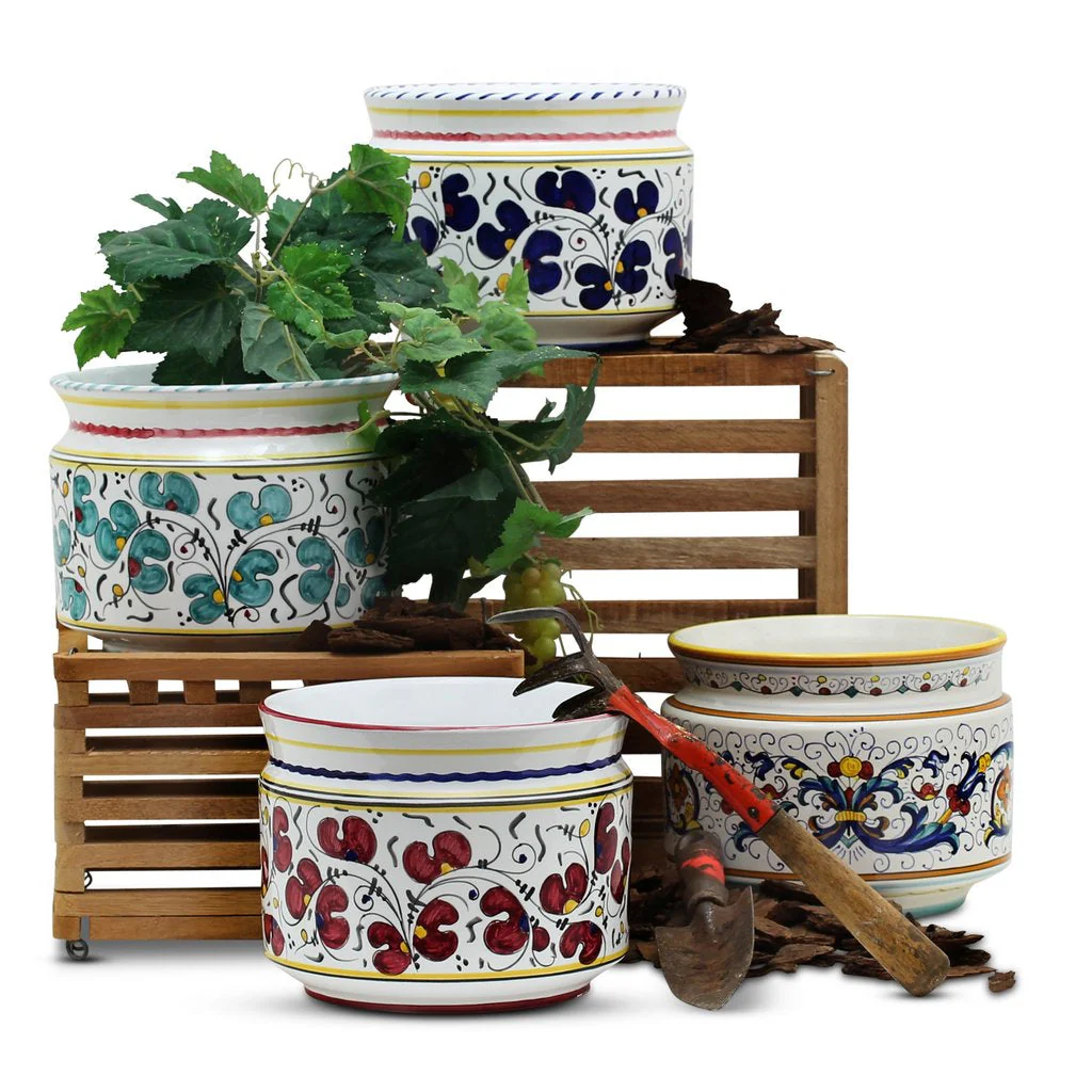 ORVIETO BLUE ROOSTER: Cylindrical Cover Pot - Cachepot Planter (Small) - Image 6