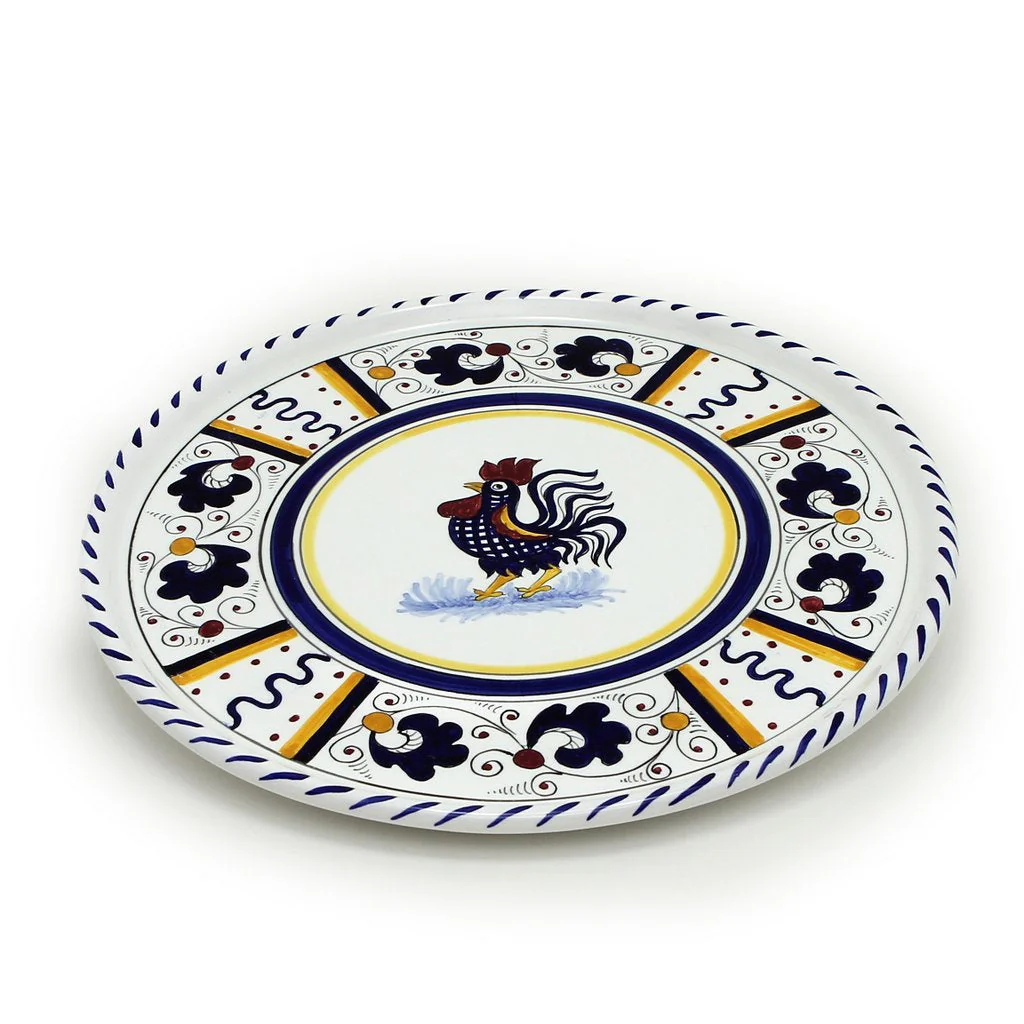 ORVIETO BLUE ROOSTER: Deruta Pizza Plate - Cake or Cheese Platter - Image 3