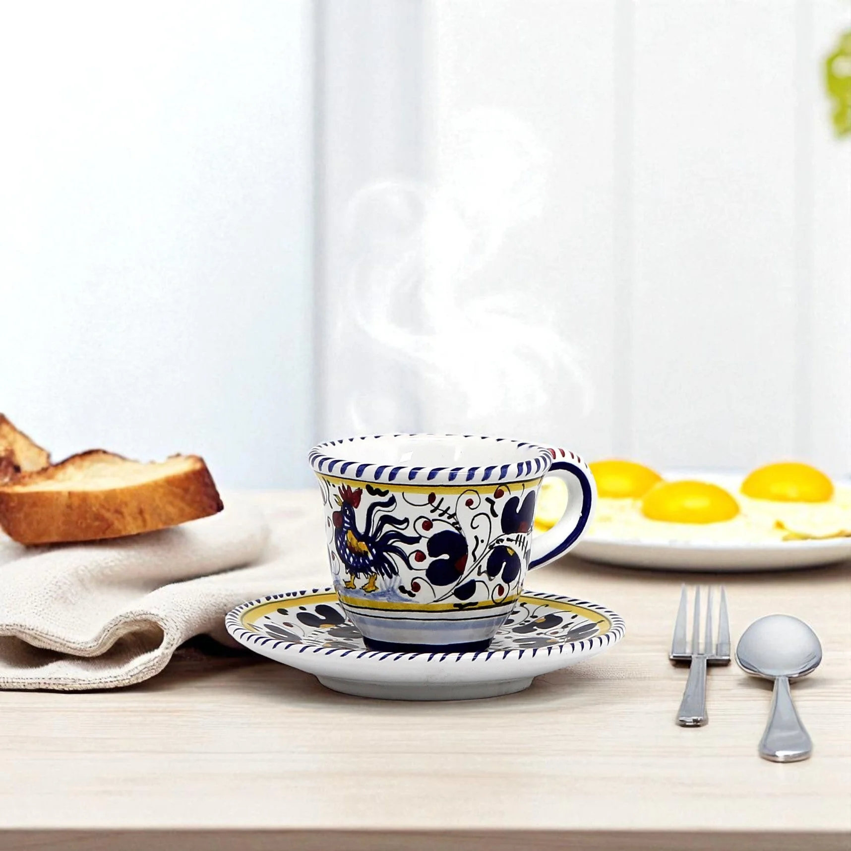 ORVIETO BLUE ROOSTER: Espresso cup and Saucer - Image 4