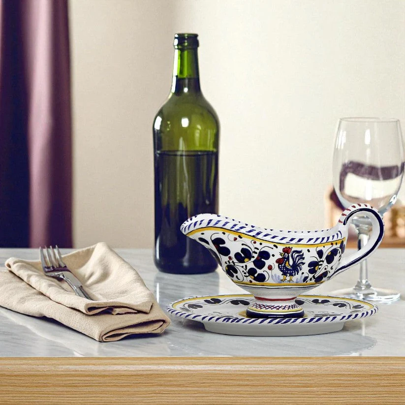 ORVIETO BLUE ROOSTER: Gravy Sauce Boat with Tray - Image 2