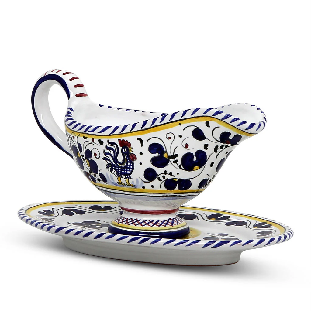 ORVIETO BLUE ROOSTER: Gravy Sauce Boat with Tray - Image 3
