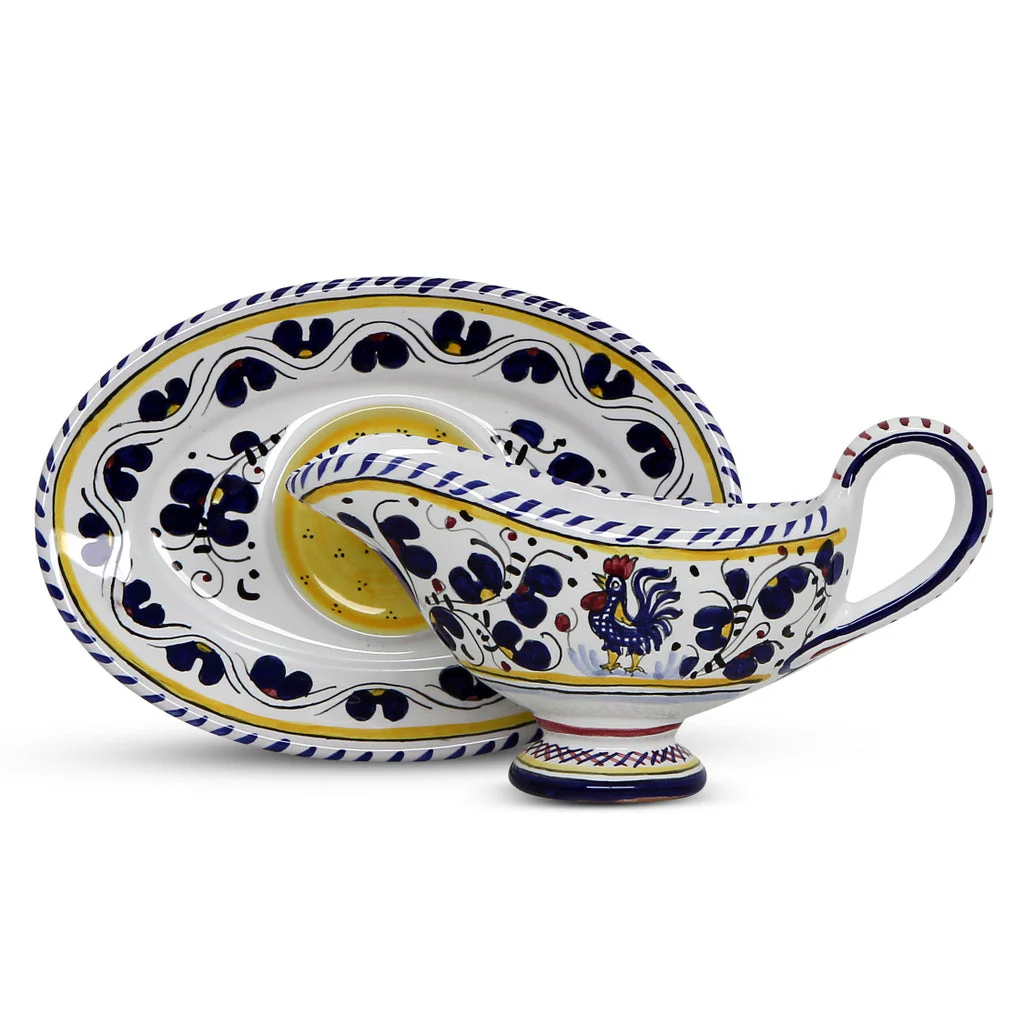 ORVIETO BLUE ROOSTER: Gravy Sauce Boat with Tray - Image 4