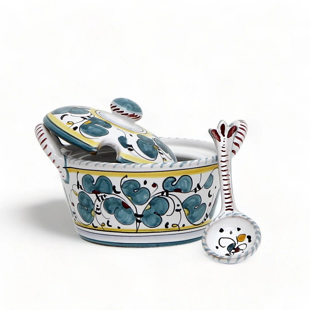 ORVIETO GREEN ROOSTER: Covered Parmesan Cheese Bowl with Spoon - Image 4