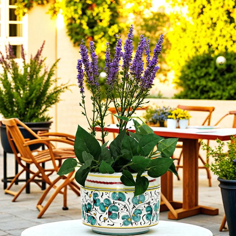 ORVIETO GREEN ROOSTER: Cylindrical Cover Pot - Cachepot Planter (Small) - Image 2