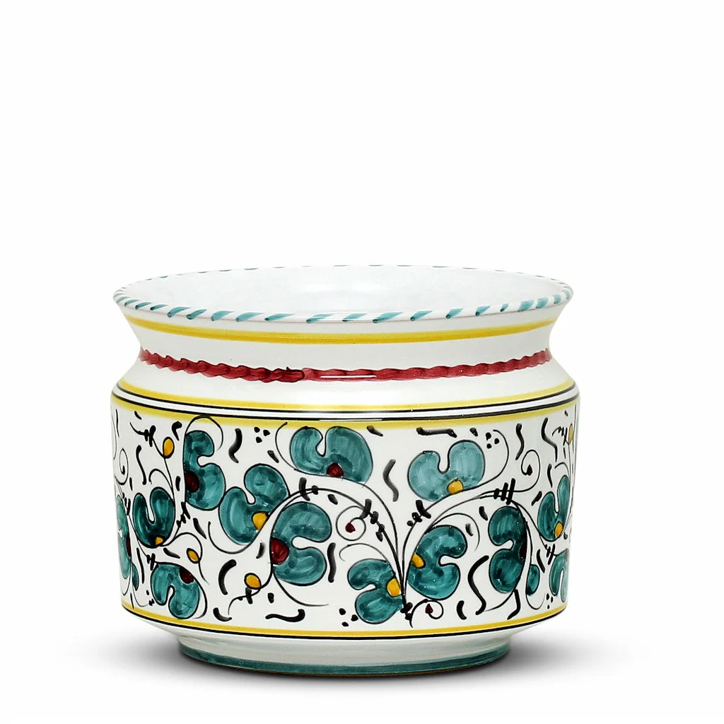 ORVIETO GREEN ROOSTER: Cylindrical Cover Pot - Cachepot Planter (Small) - Image 3