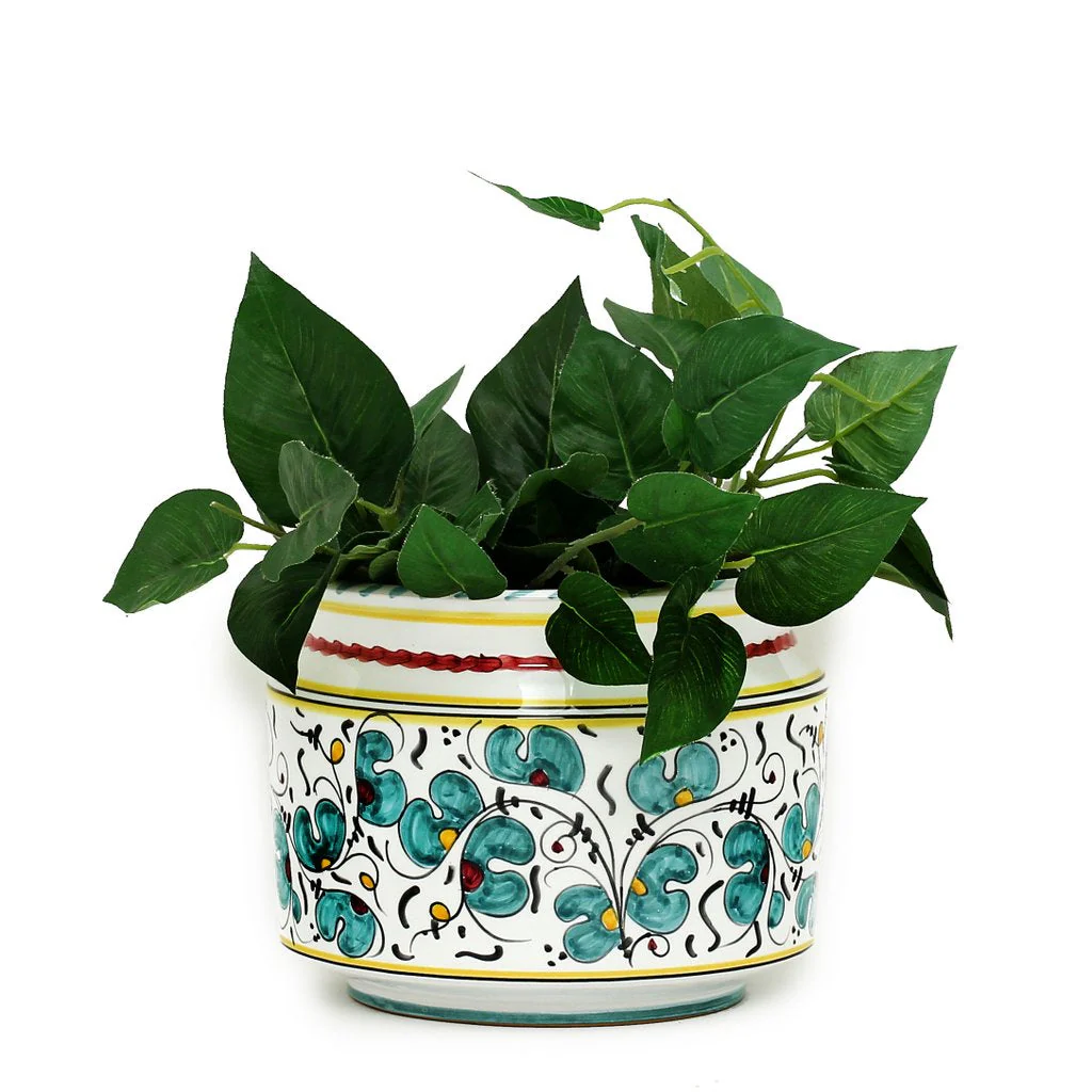 ORVIETO GREEN ROOSTER: Cylindrical Cover Pot - Cachepot Planter (Small) - Image 4