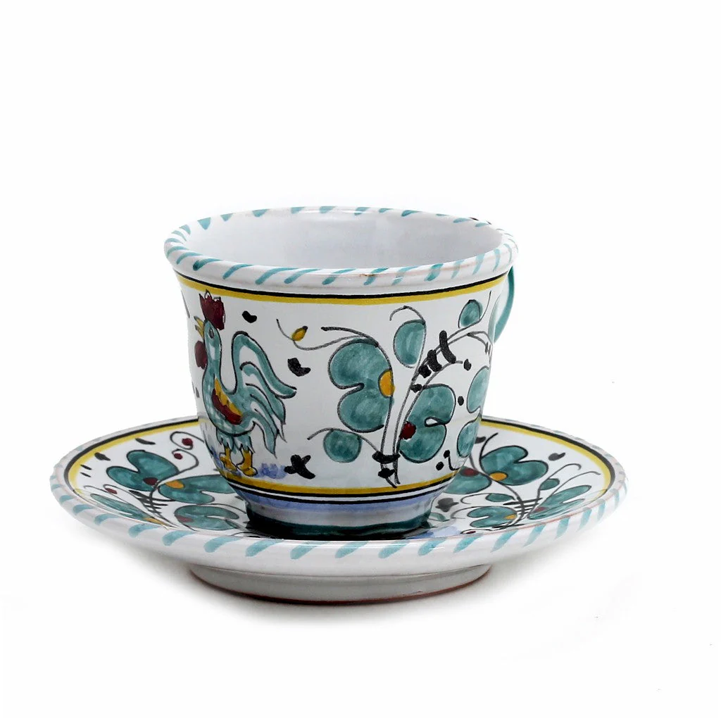 ORVIETO GREEN ROOSTER: Espresso cup and Saucer - Image 3