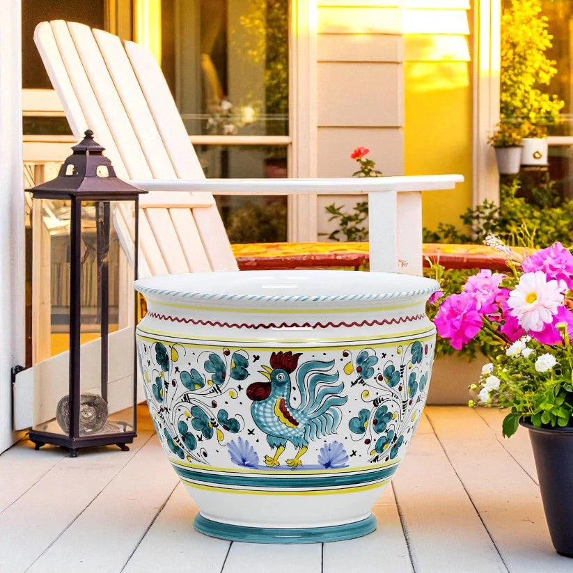 ORVIETO GREEN ROOSTER: Luxury Cachepot Planter Large - Image 2