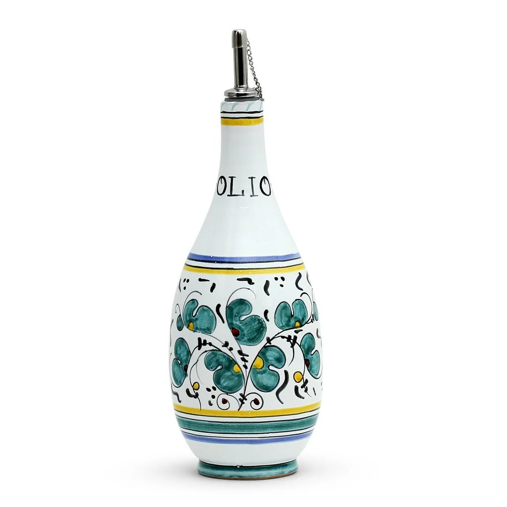 ORVIETO GREEN ROOSTER: Olive Oil Bottle Dispenser with Metal Capped Pourer