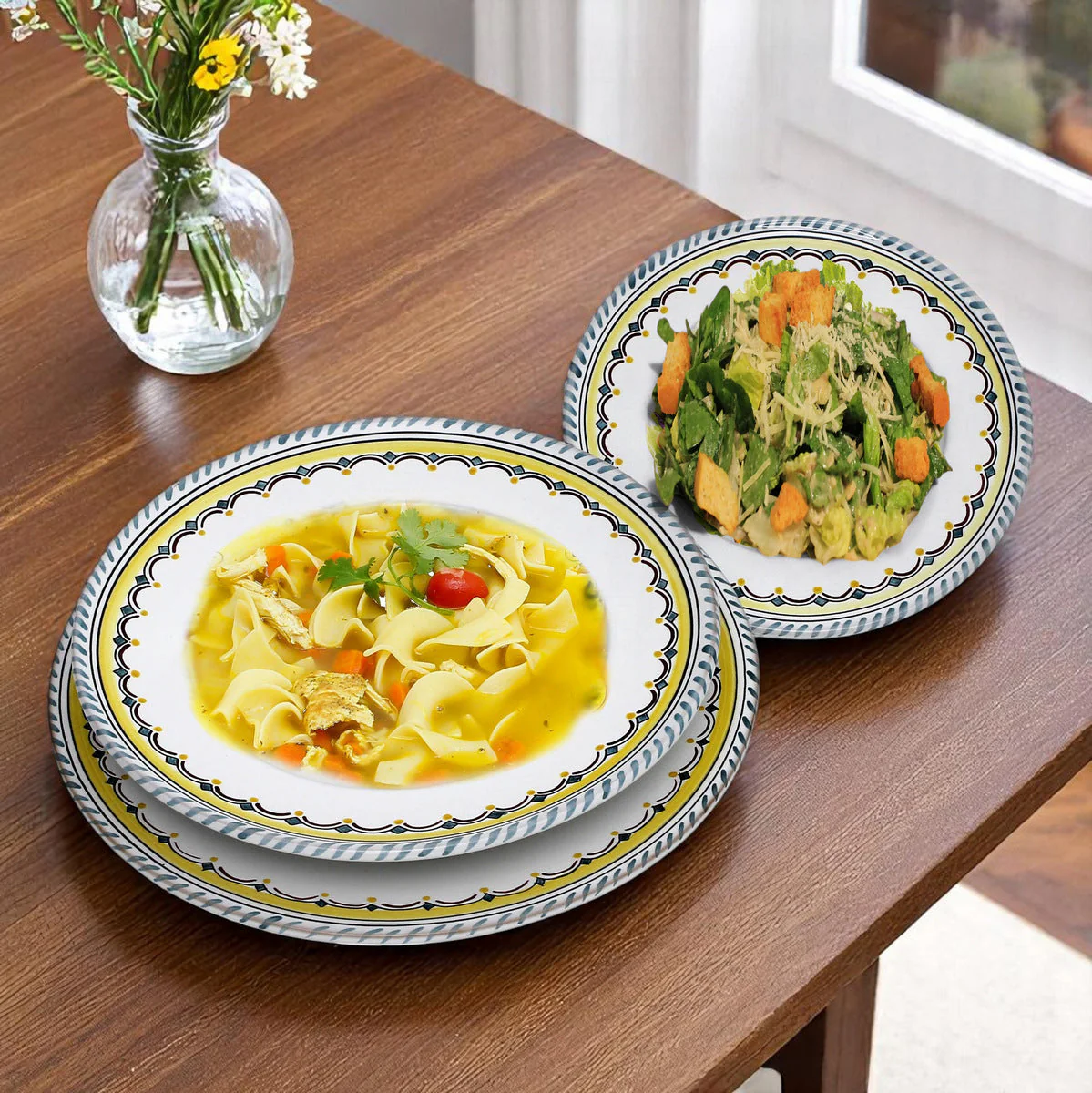 ORVIETO GREEN ROOSTER SIMPLE: Pasta/Soup Rimmed Bowl Plate - Image 4