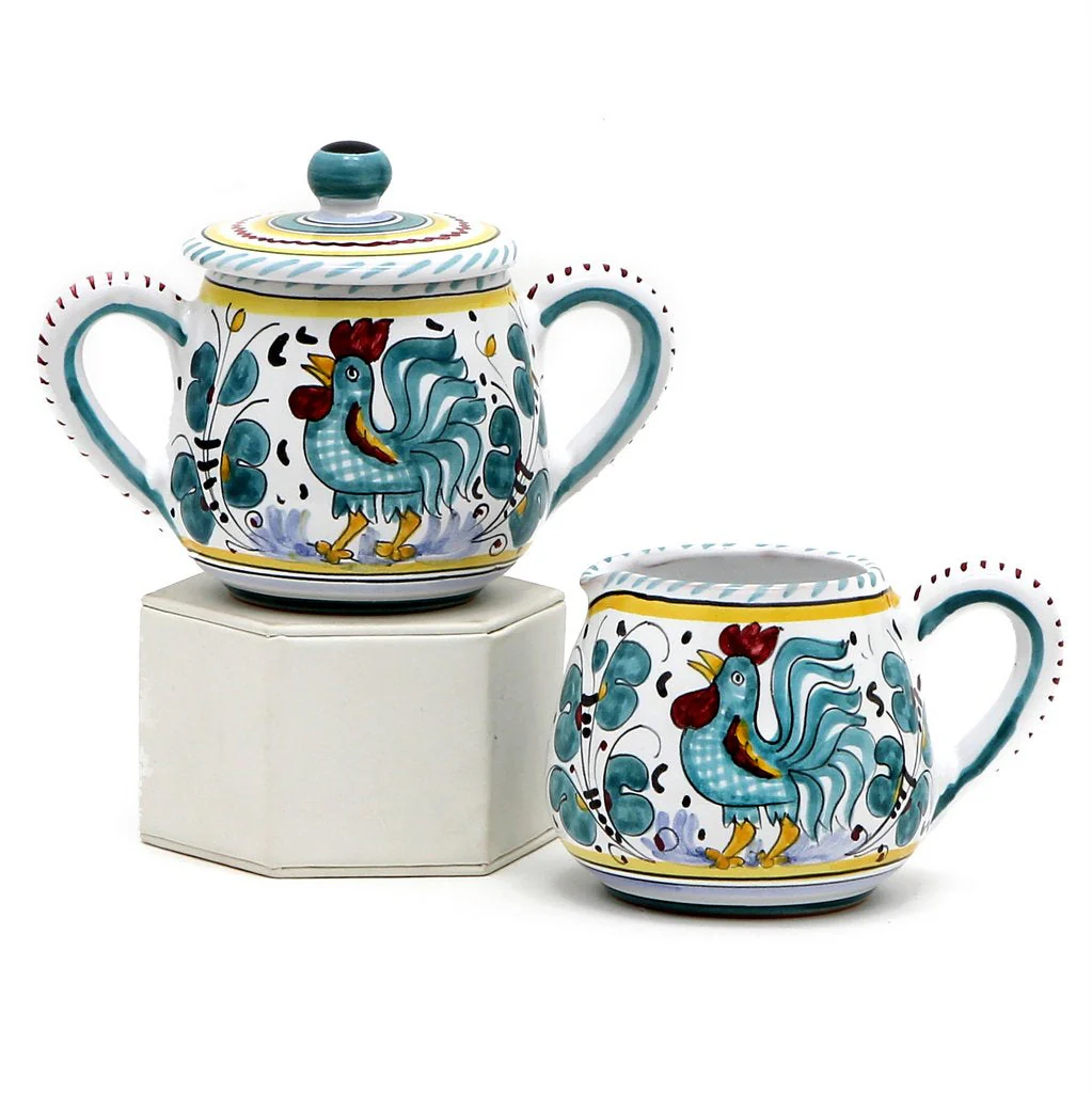 ORVIETO GREEN ROOSTER: Sugar and Creamer
